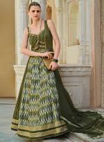 Silk Green Ceremonial Wear Foil Print Readymade Gown With Dupatta